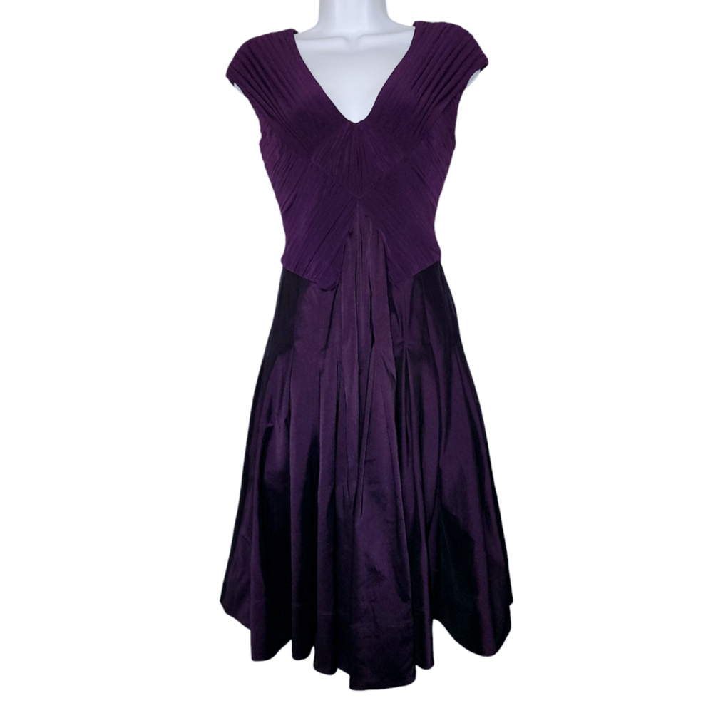 Adrianna Papell Plum Pleated V-Neck Cocktail Dress